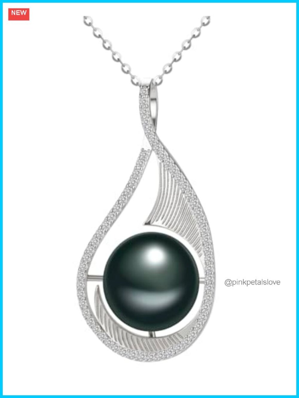 Tahitian Black Pearl Necklace 925 Sterling Silver 18K White Gold Plated
